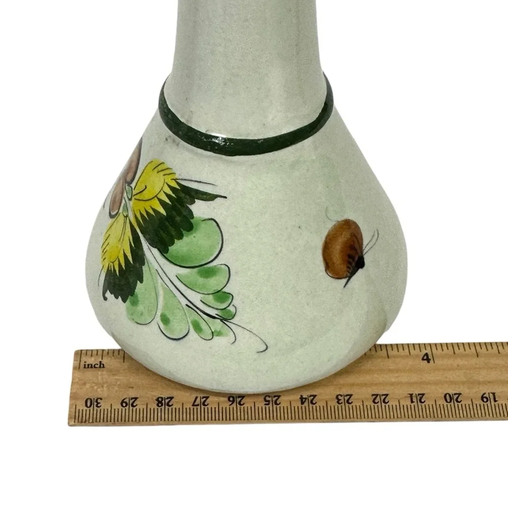 Tonala Pottery Bud Vase Floral Folk Art Signed CAT Mexico Hand Painted 8